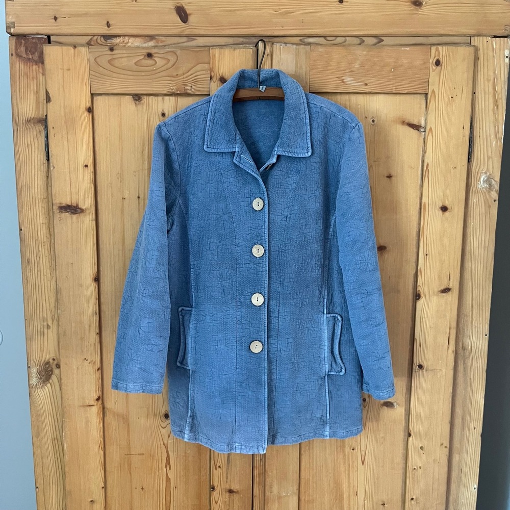Vintage Focus Quilted Pattern Jacket Medium Blue